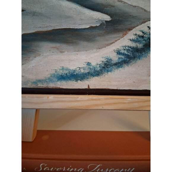 Vintage Winter Landscape Oil Painting On Wood Rustic Mid-Century 12.75" x 8.5" - Picture 5 of 9